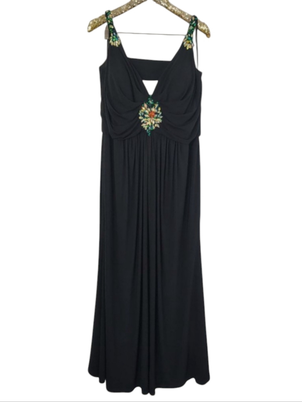 Modern Mac Duggal Women's Black Rhinestones Plus Size Maxi Dress Glam